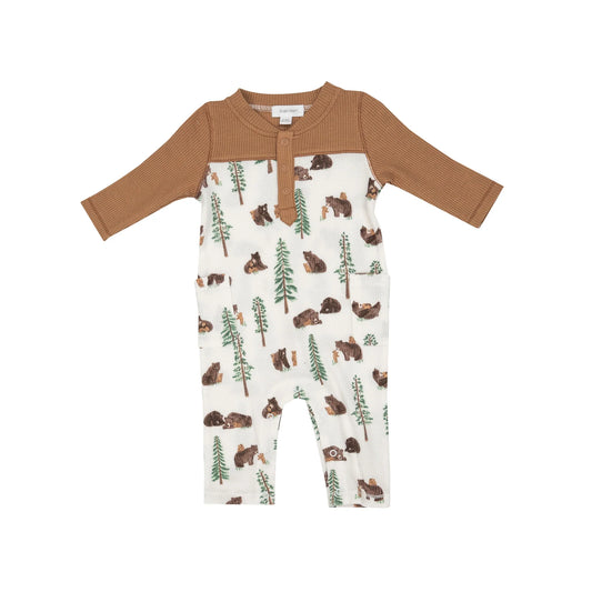 Romper (Snaps) - Brown Bear With Contrast Color Sleeves