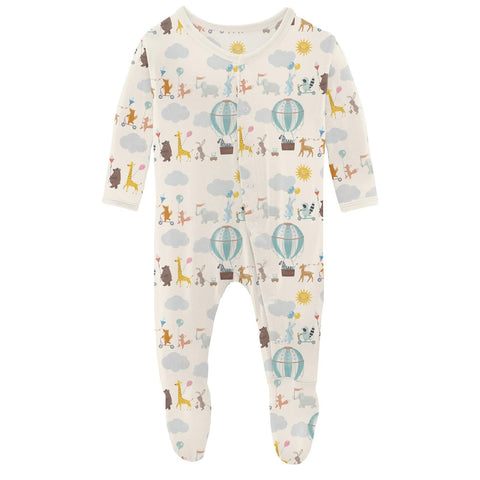 Footie (Snaps/2 Way Zipper) - Natural Animal Parade