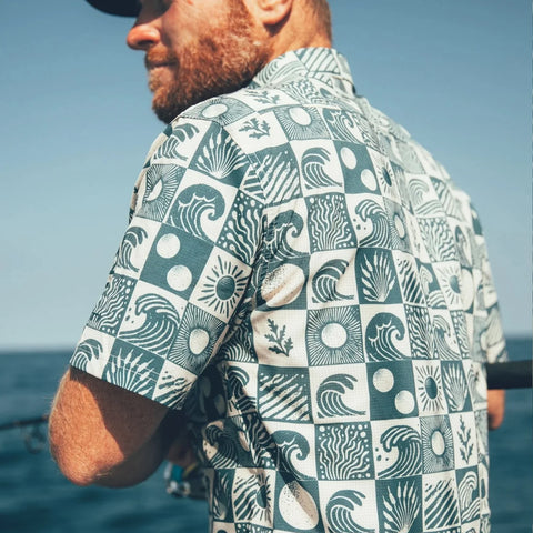 Men's Polo - Sandspit Tech Woven Oyster Blue