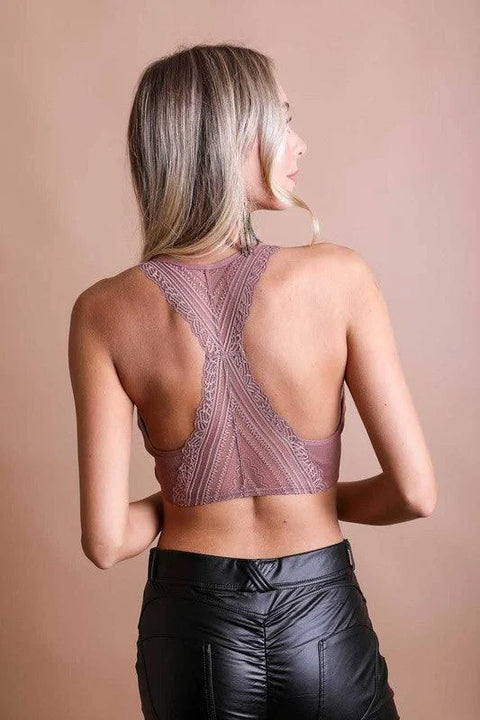 Seamless Front Lace Racerback Bralette - Roseclay