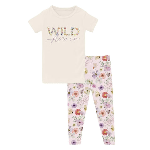 2 Piece Pajama Set - Shrinking Violet Pressed Flowers with Graphic Top