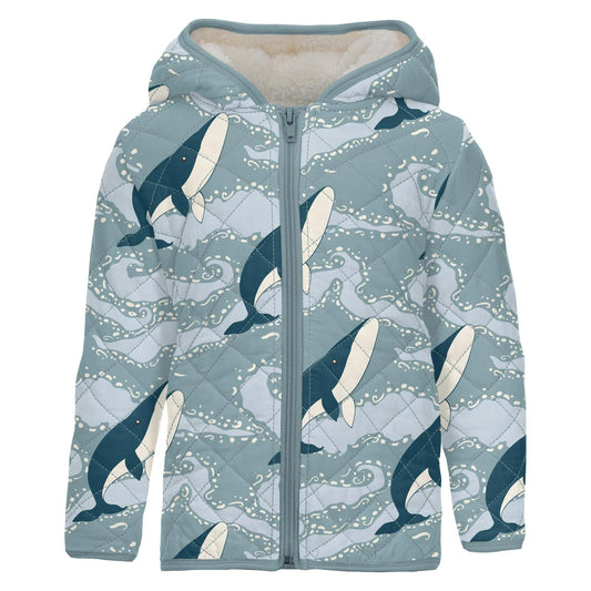 Quilted Jacket - Stormy Sea Splashing Whales with Natural Boat Rope