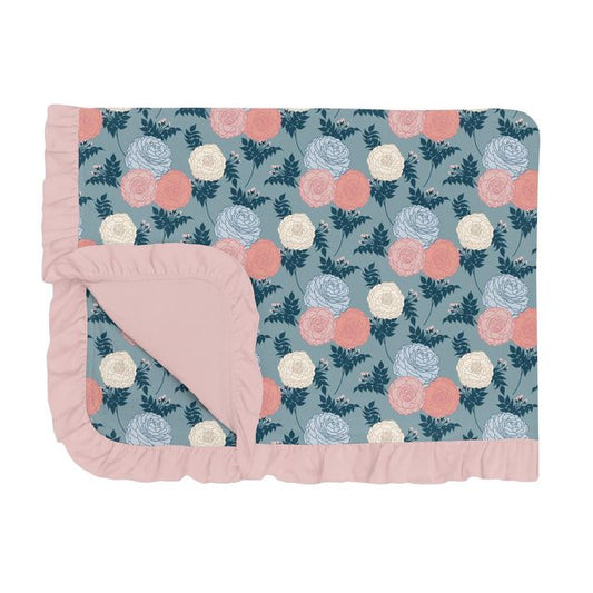 Toddler Blanket with Ruffles - Stormy Sea Enchanted Floral