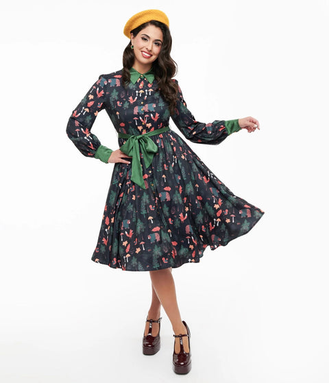 Dress - Woodland Creature Long Sleeve Belted Shirt Dress