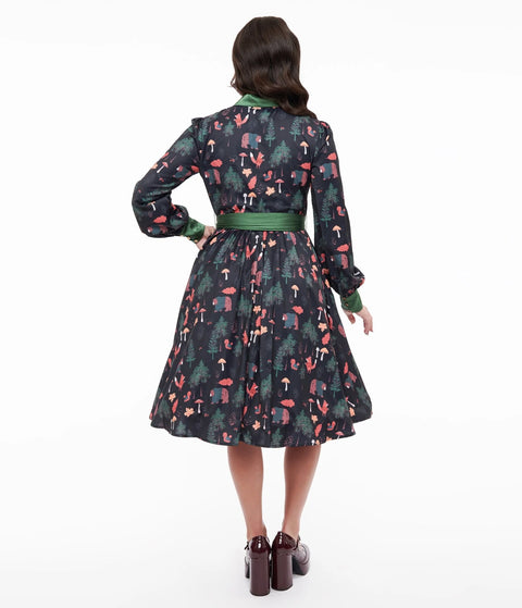 Dress - Woodland Creature Long Sleeve Belted Shirt Dress