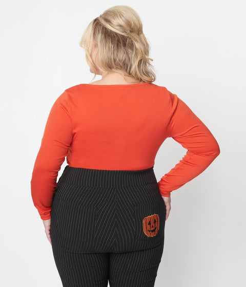 Long Sleeve Top - Orange & Black Bat Bow