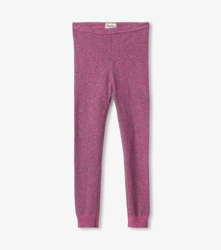 Cable Knit Leggings - Pink Shimmer Sangria Sunset