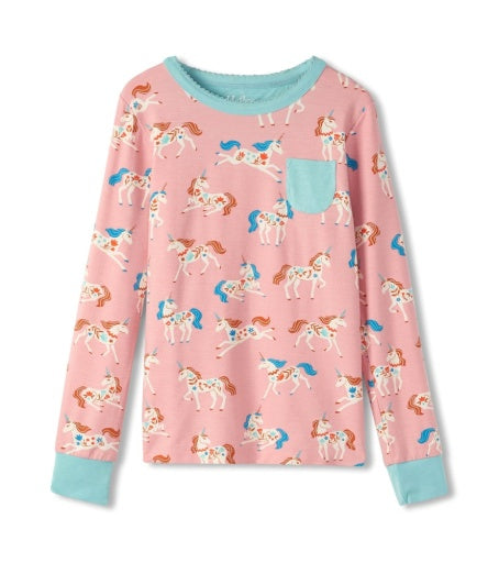 2 Piece Pajamas (Long Sleeve) - Folksy Unicorn