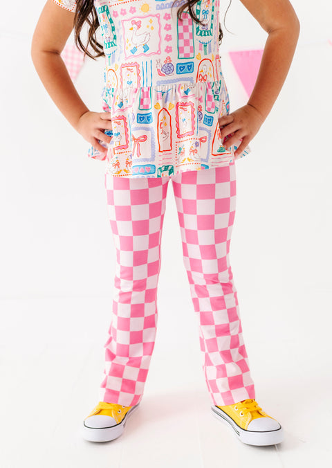Leggings - Bubblegum Check Flare