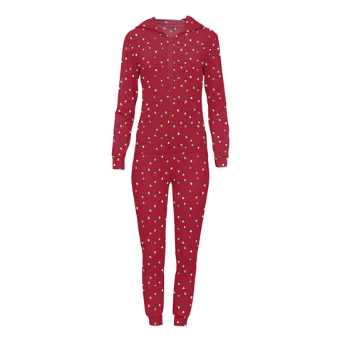 Women's Jumpsuit with Hood - Crimson Holiday Lights