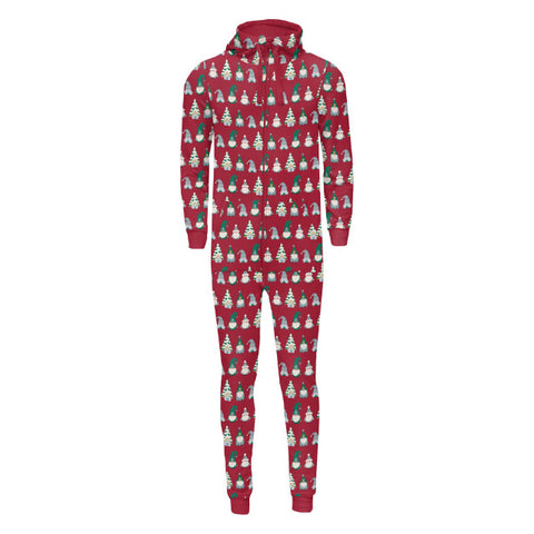 Adult Fleece Jumpsuit with Hood - Crimson Gnomes