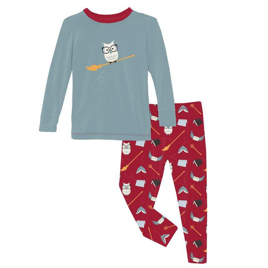 2 Piece Pajama Set (Long Sleeve) - Crimson Magical World with Graphic Top