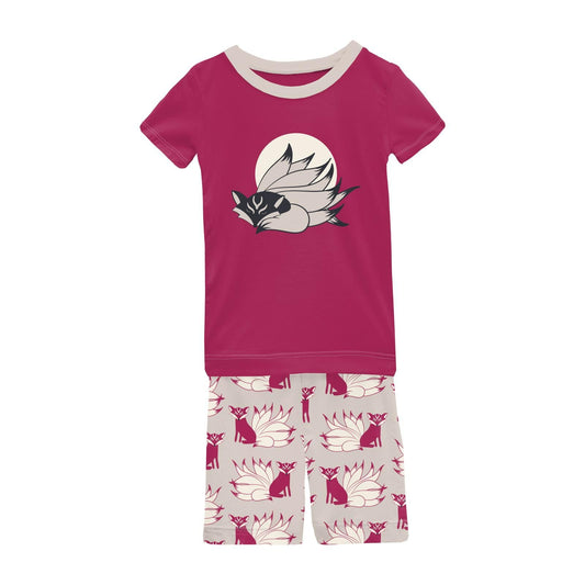 2 Piece Pajama Set (Shorts) - Latte Kitsune with Graphic Top