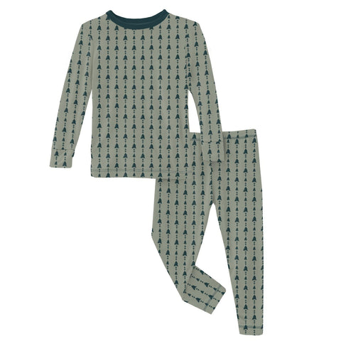 2 Piece Pajama Set (Long Sleeve) - Silver Sage Trees & Hearts