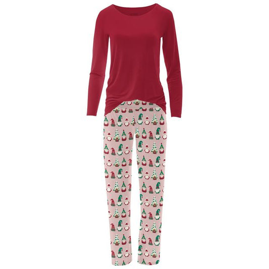 Women's Relaxed Tee & Pajama Pants Set - Baby Rose Gnomes (Drop 2 Presale)