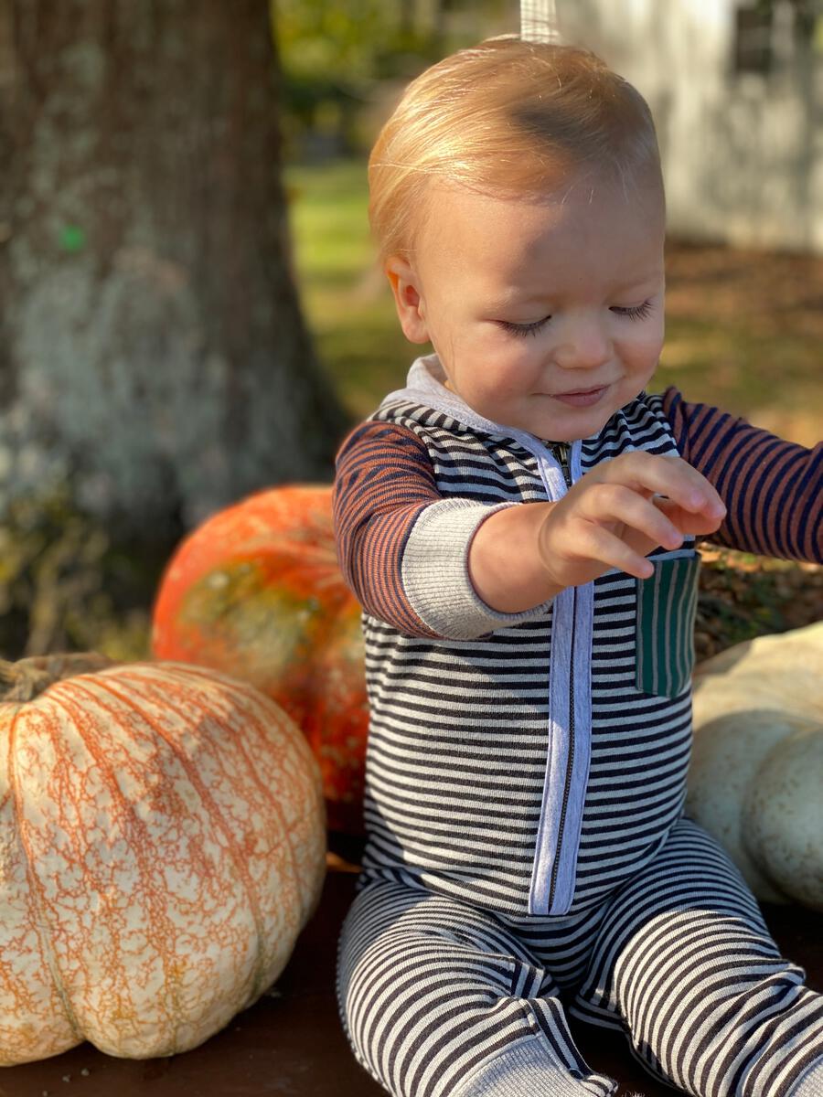 Blaine Hooded Romper - Navy/Grey Hooded Multistripe