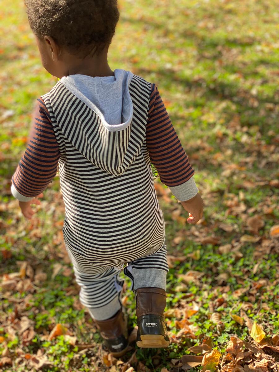 Blaine Hooded Romper - Navy/Grey Hooded Multistripe