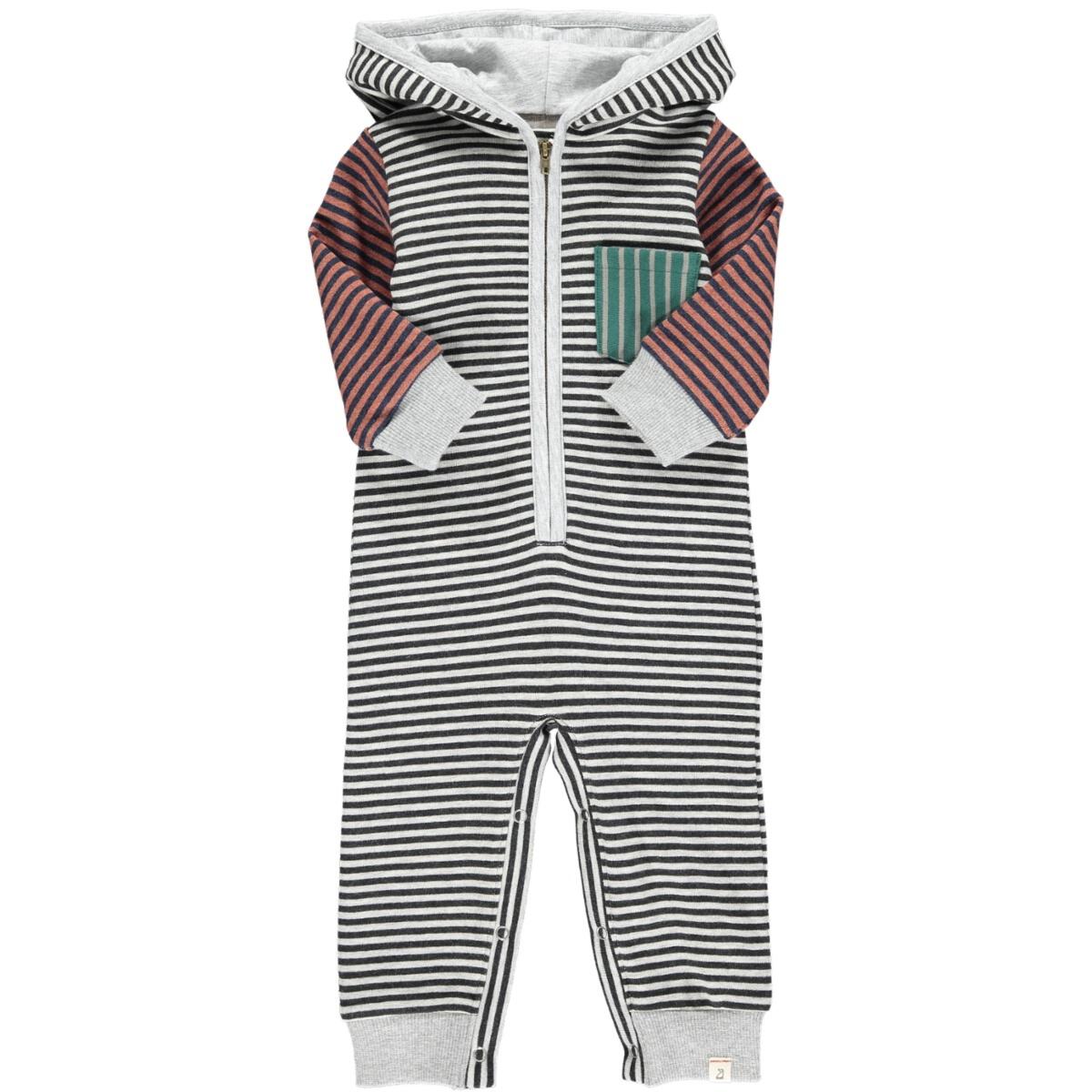 Blaine Hooded Romper - Navy/Grey Hooded Multistripe