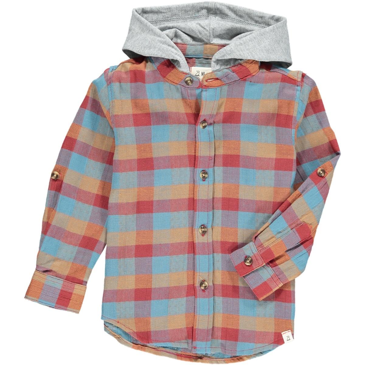 Dyer Hooded Shirt - Red/Blue Plaid