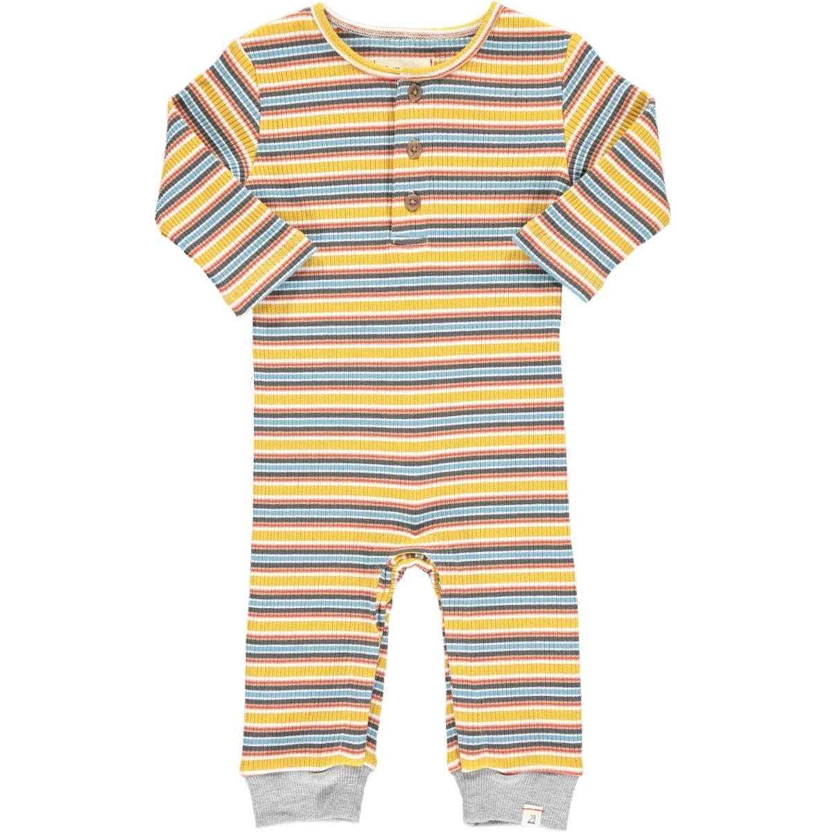 Mason Ribbed Romper - Mustard/Blue Stripes