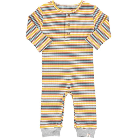 Last One - Size 6/12M: Mason Ribbed Romper - Mustard/Blue Stripes