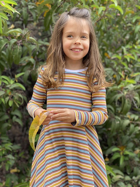 Abbey Dress - Gold Multistripe