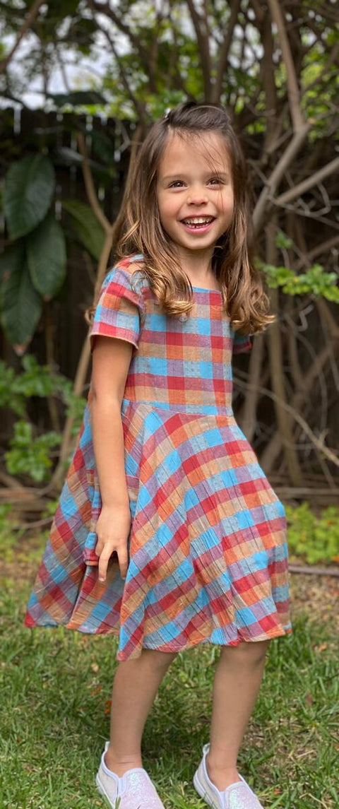 Debbie Dress - Teal/Orange Plaid