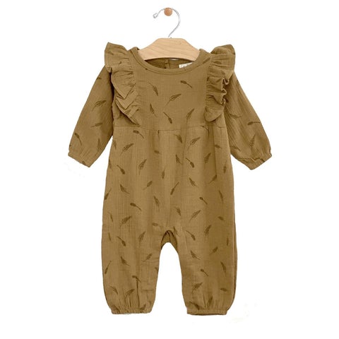 Romper Flutter Crinkle Cotton (Long Sleeve) - Wheat