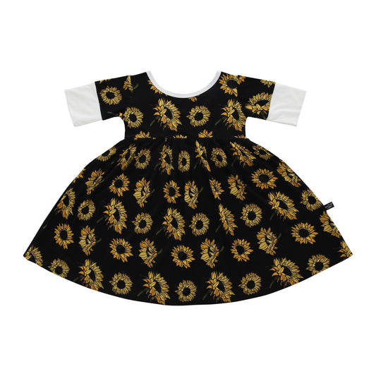 Last One: Size 2T - Dress (Twirl) - Sunflowers On Black