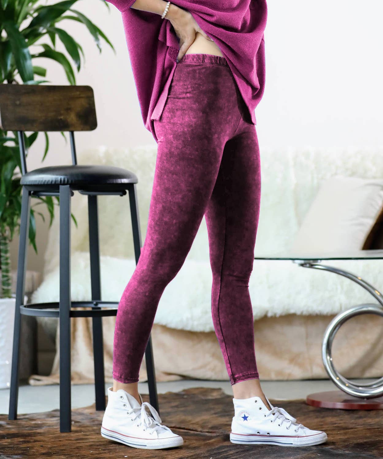 Leggings (Full Length) - Mineral Washed Magenta