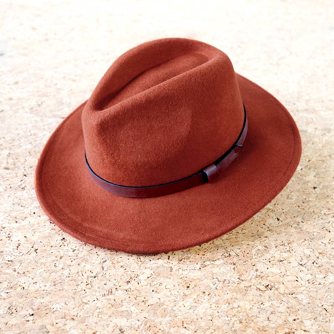 Wool Felt Fedora Hat - Rust