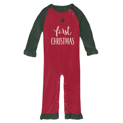 Raglan Romper with Ruffles - Crimson First Christmas