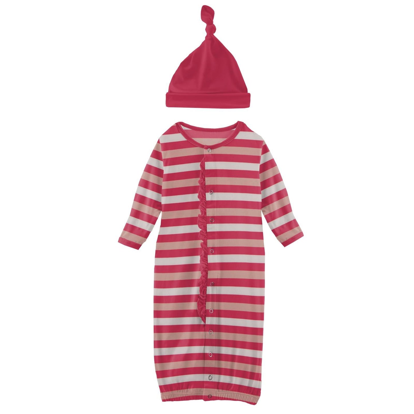 Last One - Size Newborn: Converter Gown with Ruffles and Hat - Hopscotch Stripe