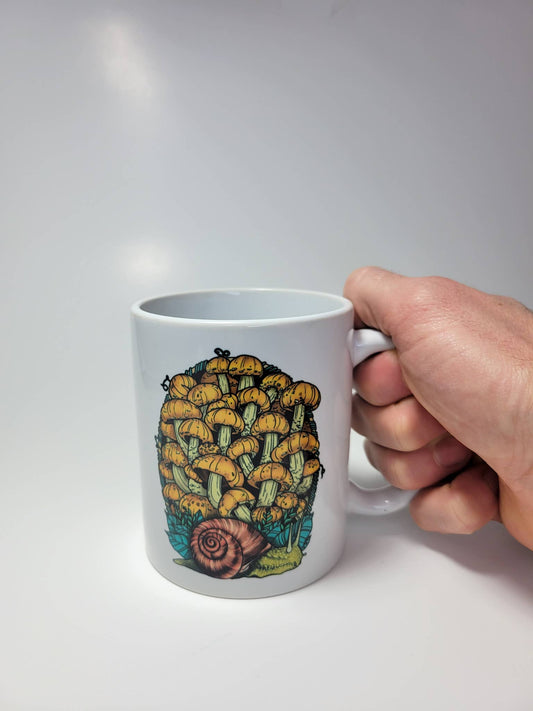 Mug (Ceramic) - Land Snail and Chestnut Mushrooms | Cottagecore