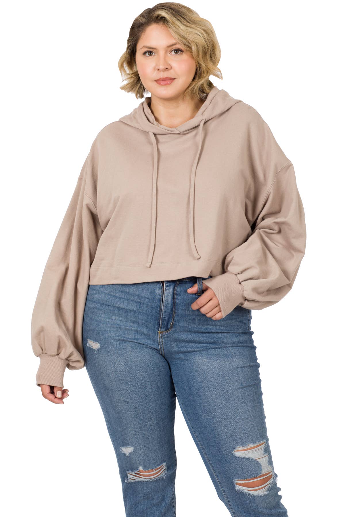 Cropped Hoodie Drop Shoulder (Plus Size) - Ash Mocha