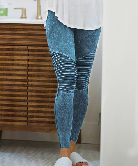 Moto Leggings (Full Length) - Deep Aqua Mineral Washed