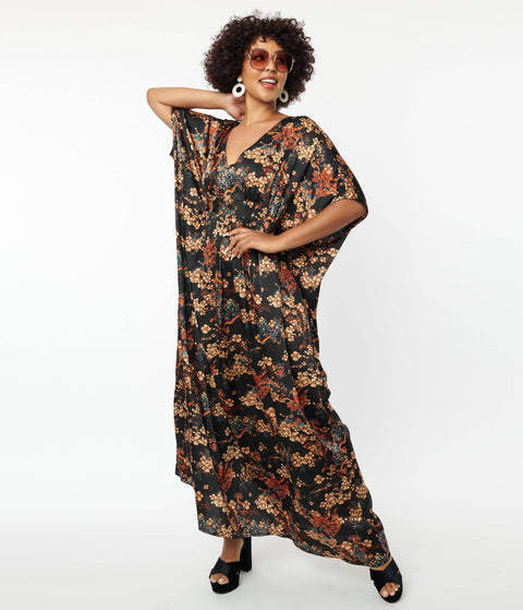 Dress - Black & Beige Floral Burton Caftan Dress