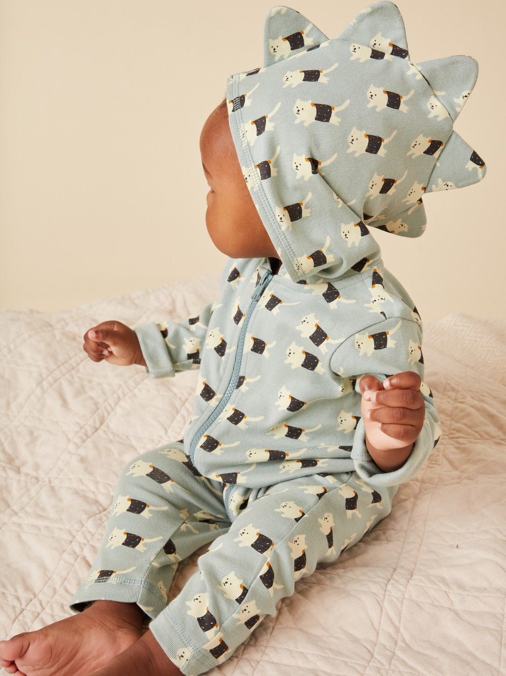 Hooded Baby Romper With Dino Spikes - Sushi Cat