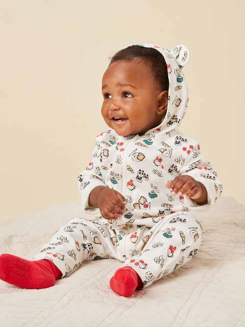 Hooded Baby Romper With Ears - Animals Cafe
