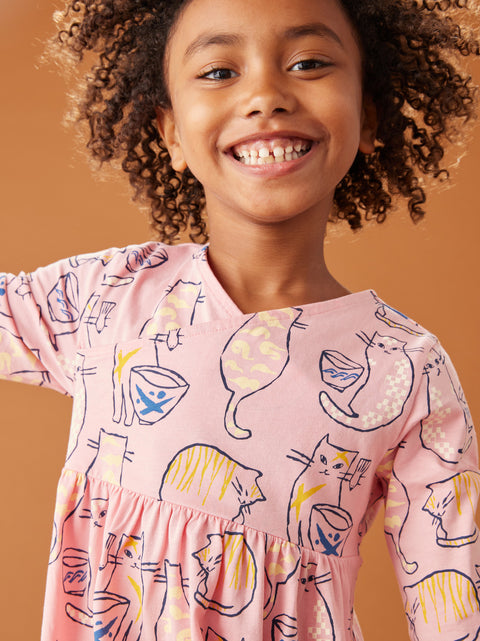 Wrap Dress (Long Sleeve) - Cat Cafe