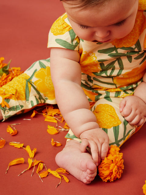 Last One - Size 18/24M: Tulip Sleeve Romper - Marigold Delight