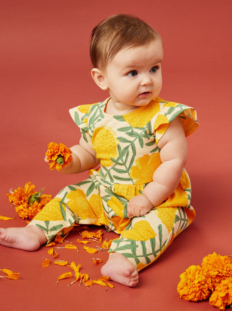 Last One - Size 18/24M: Tulip Sleeve Romper - Marigold Delight