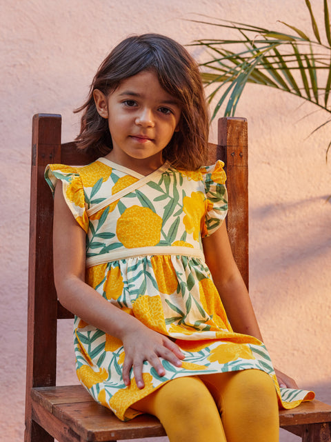 Last One - Size 2T: Wrap Neck Dress - Marigold Delight