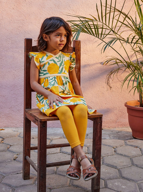 Last One - Size 2T: Wrap Neck Dress - Marigold Delight