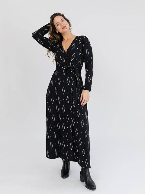 Maxi Wrap Dress - Katie Diamond Vine Black