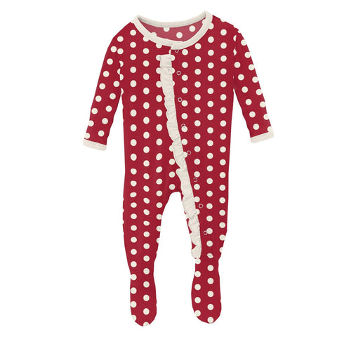 Footie with Classic Ruffles (Snaps/Zipper) - Candy Apple Polka Dots