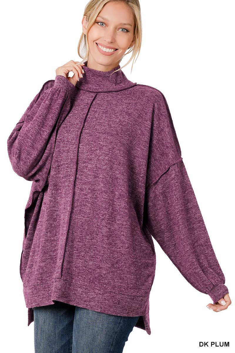 Hacci Mock Neck Sweater(Plus Size) - Dark Plum