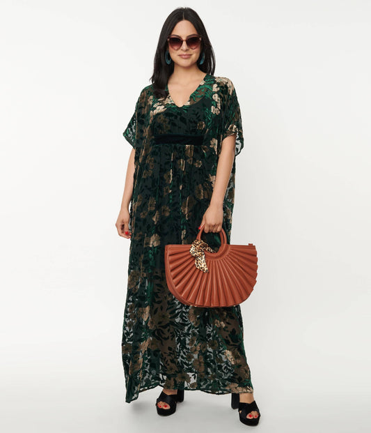 Dress -  Emerald & Floral Burnout Burton Caftan