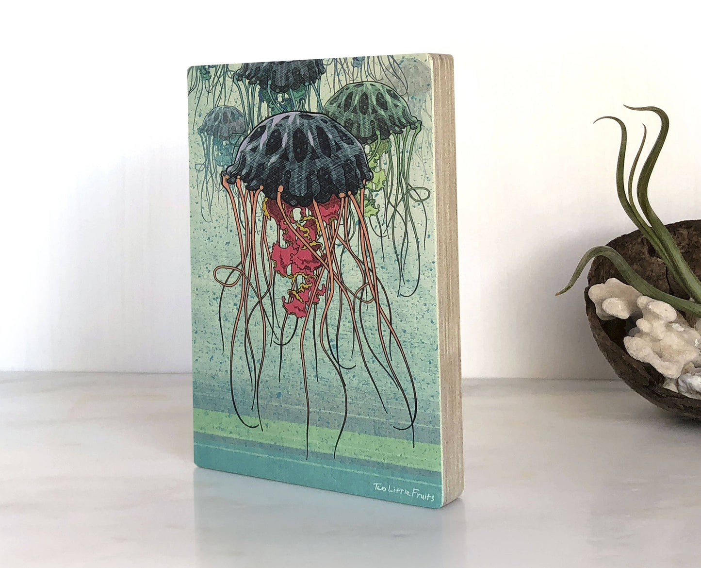 Art Block (Wood) - Jellyfish Coastal 4x6"