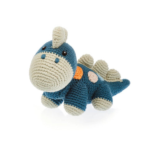 Organic Yarn Rattle - Petrol Blue Dino